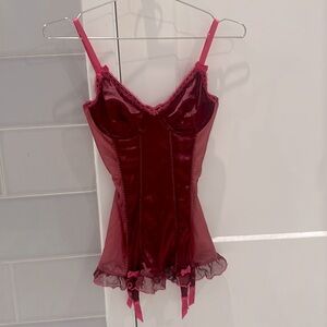 Victoria’s Secret pink and burgundy teddy, 34B